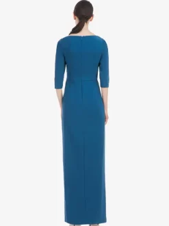 Bridal Mother Dress Designed Neckline Half Sleeves Sheath Pleated Floor-Length Wedding Guest Dresses