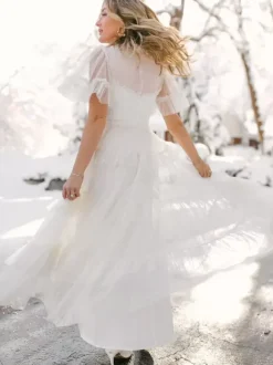 Bridal Mother Dress Designed Neckline Short Sleeves Ball Gown Tiered Wedding Guest Dresses