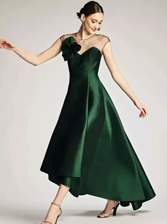 Bridal Mother Dress Illusion Neckline Sleeveless A-Line Pleated Wedding Guest Dresses