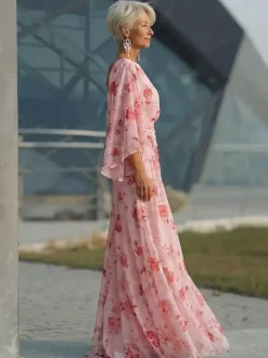 Bridal Mother Dress Jewel Neck 3/4 Length Sleeves Ball Gown Pleated Wedding Guest Dresses