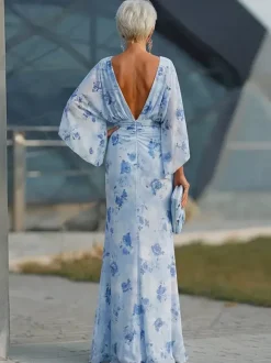 Bridal Mother Dress Jewel Neck 3/4 Length Sleeves Ball Gown Pleated Wedding Guest Dresses
