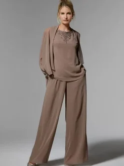 Bridal Mother Dress Jewel Neck Long Sleeves A-Line Beaded Ankle-Length Guest Dresses For Wedding