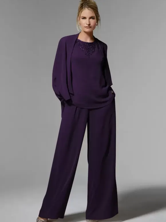 Bridal Mother Dress Jewel Neck Long Sleeves A-Line Beaded Ankle-Length Guest Dresses For Wedding