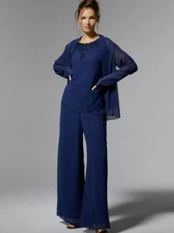 Bridal Mother Dress Jewel Neck Long Sleeves A-Line Beaded Ankle-Length Guest Dresses For Wedding