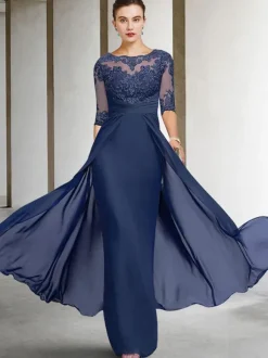 Bridal Mother Dress Jewel Neck Half Sleeves Sheath Lace Floor-Length Wedding Guest Dresses Free Customization