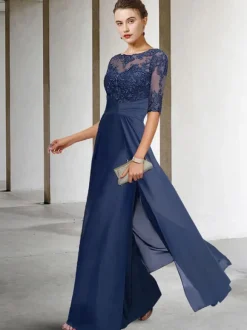 Bridal Mother Dress Jewel Neck Half Sleeves Sheath Lace Floor-Length Wedding Guest Dresses Free Customization