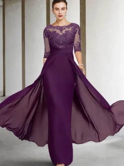 Bridal Mother Dress Jewel Neck Half Sleeves Sheath Lace Floor-Length Wedding Guest Dresses Free Customization