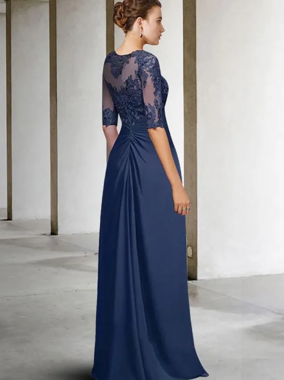 Bridal Mother Dress Jewel Neck Half Sleeves Sheath Lace Floor-Length Wedding Guest Dresses Free Customization