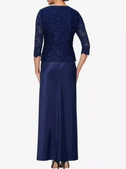 Bridal Mother Dress Jewel Neck 3/4 Length Sleeves Mermaid Lace Guest Dresses For Wedding