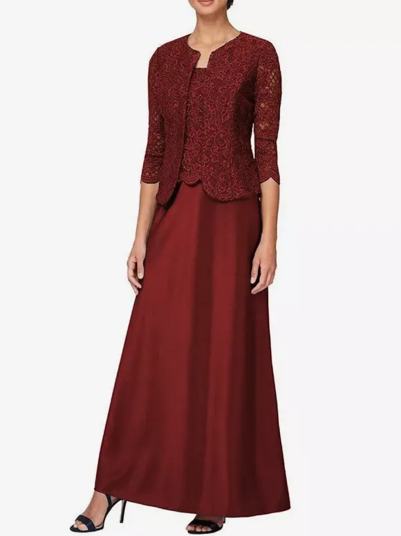 Bridal Mother Dress Jewel Neck 3/4 Length Sleeves Mermaid Lace Guest Dresses For Wedding