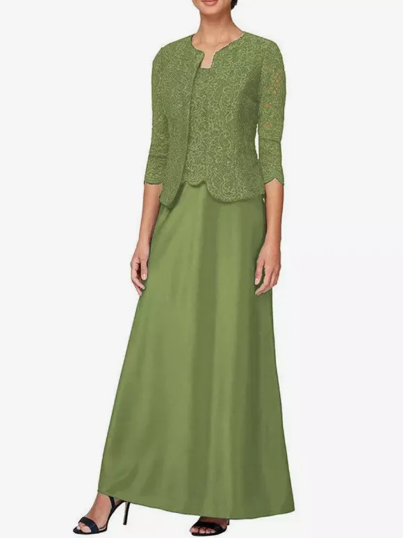 Bridal Mother Dress Jewel Neck 3/4 Length Sleeves Mermaid Lace Guest Dresses For Wedding