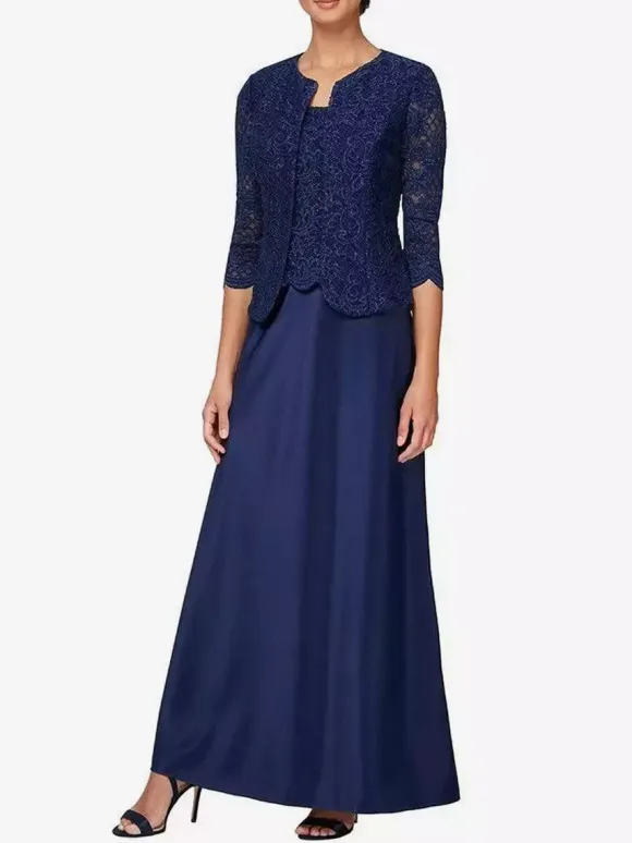Bridal Mother Dress Jewel Neck 3/4 Length Sleeves Mermaid Lace Guest Dresses For Wedding