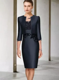 Bridal Mother Dress Jewel Neck Half Sleeves Sheath Lace Knee-Length Guest Dresses For Wedding Free Customization