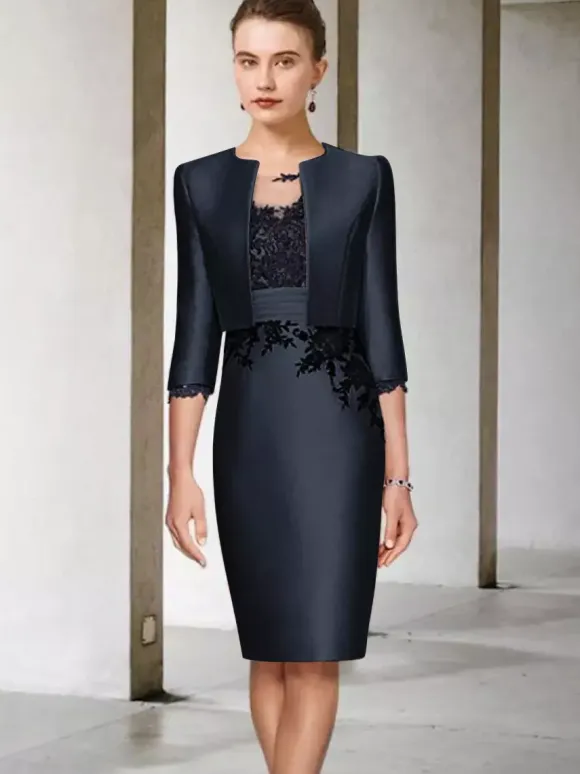 Bridal Mother Dress Jewel Neck Half Sleeves Sheath Lace Knee-Length Guest Dresses For Wedding Free Customization