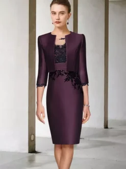 Bridal Mother Dress Jewel Neck Half Sleeves Sheath Lace Knee-Length Guest Dresses For Wedding Free Customization