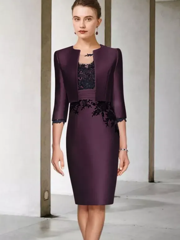Bridal Mother Dress Jewel Neck Half Sleeves Sheath Lace Knee-Length Guest Dresses For Wedding Free Customization
