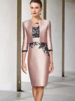 Bridal Mother Dress Jewel Neck Half Sleeves Sheath Lace Knee-Length Guest Dresses For Wedding Free Customization