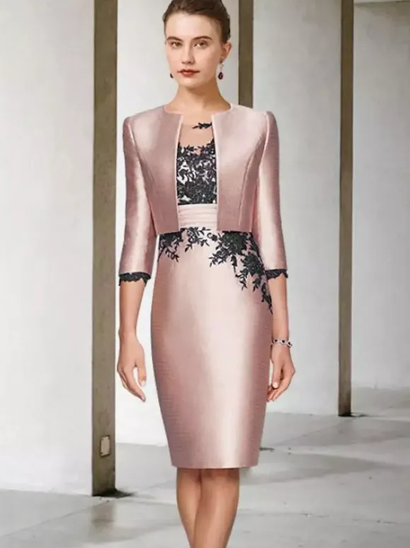 Bridal Mother Dress Jewel Neck Half Sleeves Sheath Lace Knee-Length Guest Dresses For Wedding Free Customization