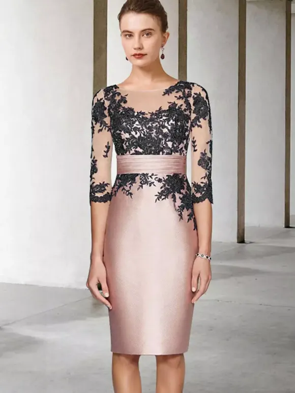 Bridal Mother Dress Jewel Neck Half Sleeves Sheath Lace Knee-Length Guest Dresses For Wedding Free Customization