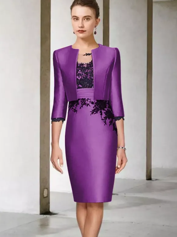 Bridal Mother Dress Jewel Neck Half Sleeves Sheath Lace Knee-Length Guest Dresses For Wedding Free Customization