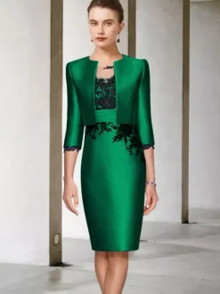 Bridal Mother Dress Jewel Neck Half Sleeves Sheath Lace Knee-Length Guest Dresses For Wedding Free Customization