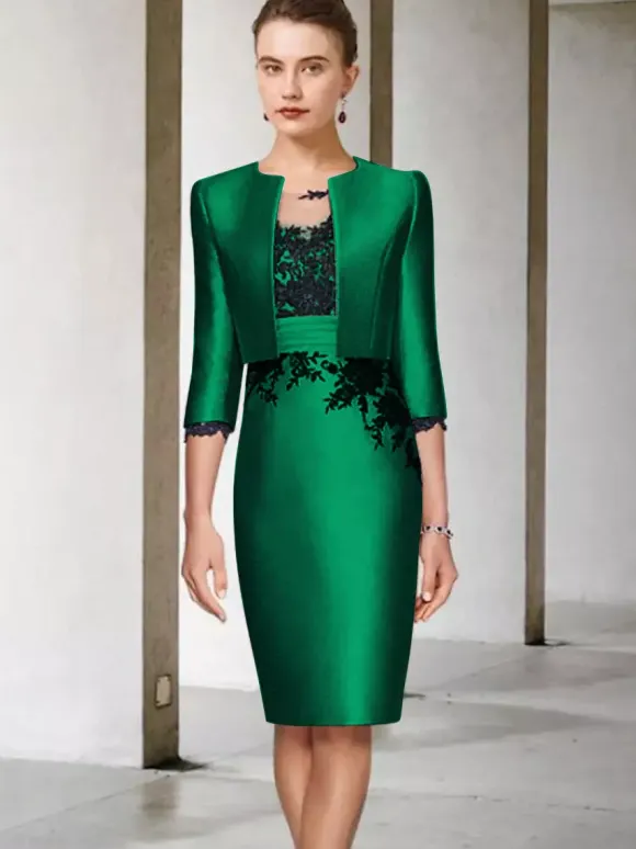 Bridal Mother Dress Jewel Neck Half Sleeves Sheath Lace Knee-Length Guest Dresses For Wedding Free Customization