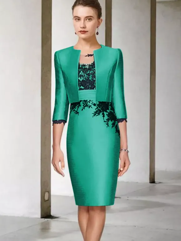Bridal Mother Dress Jewel Neck Half Sleeves Sheath Lace Knee-Length Guest Dresses For Wedding Free Customization
