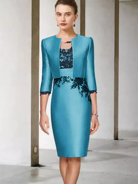 Bridal Mother Dress Jewel Neck Half Sleeves Sheath Lace Knee-Length Guest Dresses For Wedding Free Customization