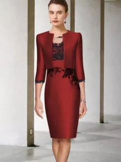 Bridal Mother Dress Jewel Neck Half Sleeves Sheath Lace Knee-Length Guest Dresses For Wedding Free Customization