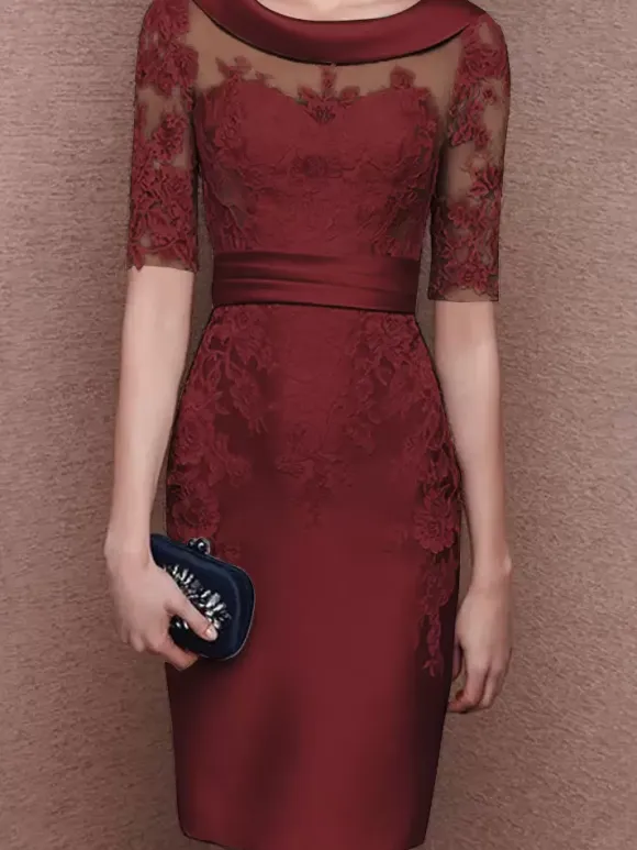 Bridal Mother Dress Jewel Neck Half Sleeves Lace Tea-Length Sheath Guest Dresses For Wedding Free Customization