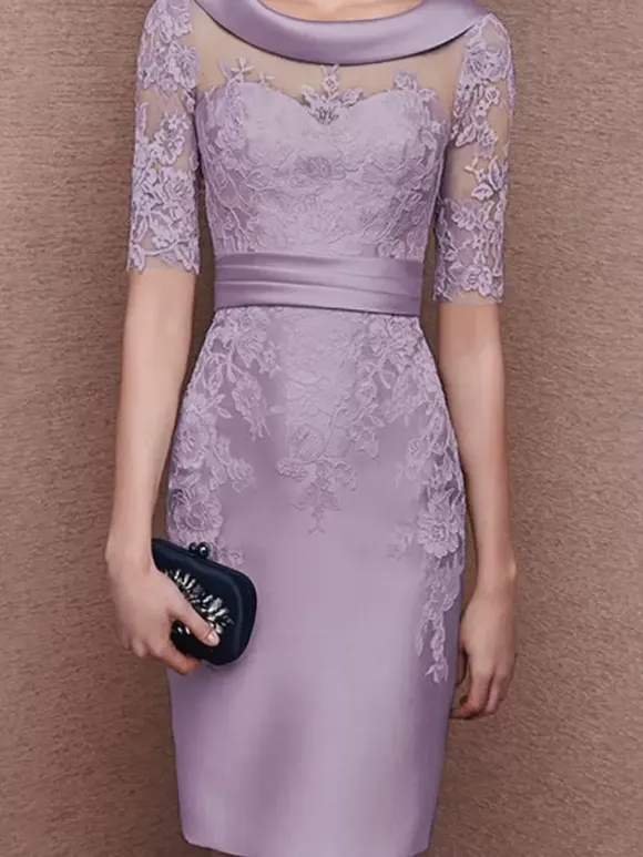 Bridal Mother Dress Jewel Neck Half Sleeves Lace Tea-Length Sheath Guest Dresses For Wedding Free Customization