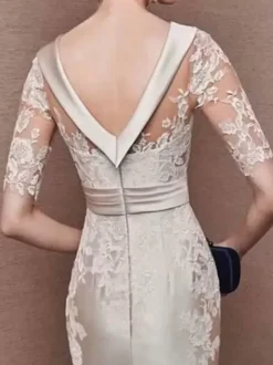 Bridal Mother Dress Jewel Neck Half Sleeves Lace Tea-Length Sheath Guest Dresses For Wedding Free Customization