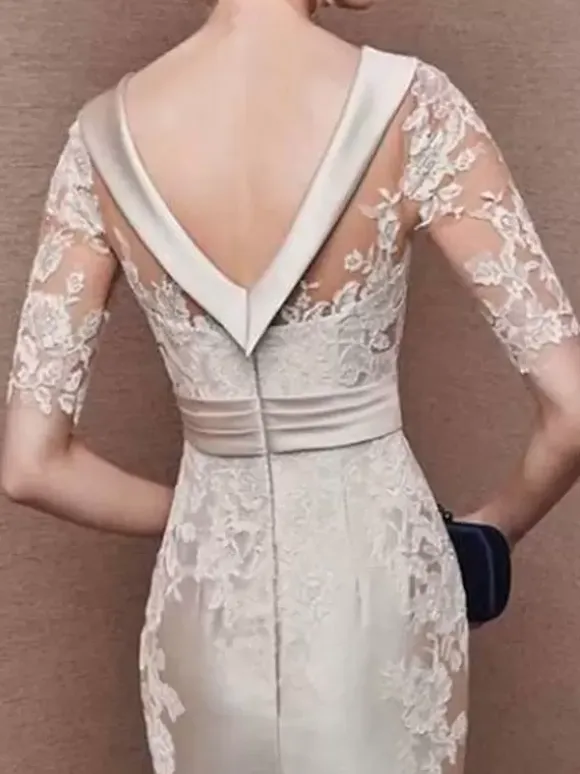 Bridal Mother Dress Jewel Neck Half Sleeves Lace Tea-Length Sheath Guest Dresses For Wedding Free Customization
