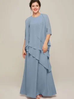 Bridal Mother Dress Jewel Neck Sleeveless A-Line Ruffles Wedding Guest Dresses