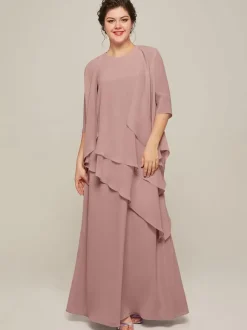 Bridal Mother Dress Jewel Neck Sleeveless A-Line Ruffles Wedding Guest Dresses