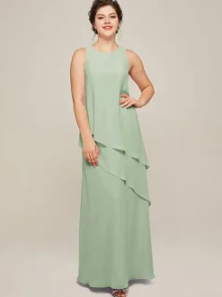 Bridal Mother Dress Jewel Neck Sleeveless A-Line Ruffles Wedding Guest Dresses