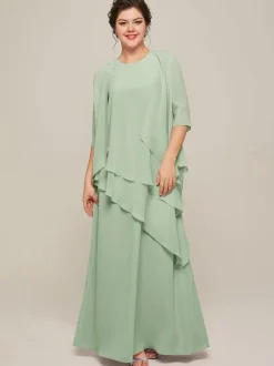 Bridal Mother Dress Jewel Neck Sleeveless A-Line Ruffles Wedding Guest Dresses