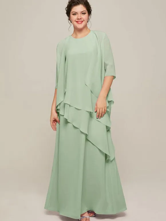 Bridal Mother Dress Jewel Neck Sleeveless A-Line Ruffles Wedding Guest Dresses