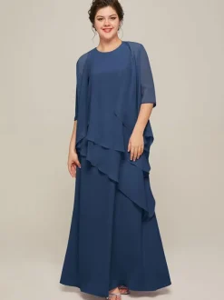 Bridal Mother Dress Jewel Neck Sleeveless A-Line Ruffles Wedding Guest Dresses