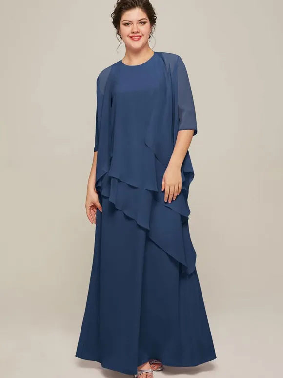 Bridal Mother Dress Jewel Neck Sleeveless A-Line Ruffles Wedding Guest Dresses