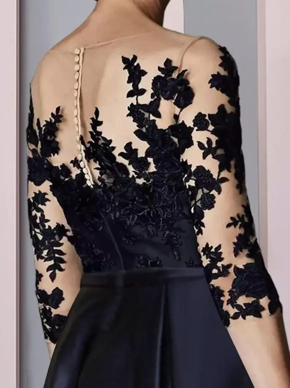 Bridal Mother Dress Jewel Neck 3/4 Length Sleeves A-Line Lace Tea-Length Guest Dresses For Wedding