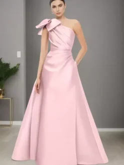 Bridal Mother Dress One-Shoulder Sleeveless A-Line Bows Floor-Length Wedding Guest Dresses