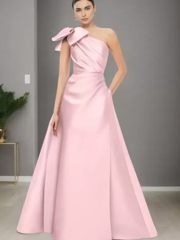 Bridal Mother Dress One-Shoulder Sleeveless A-Line Bows Floor-Length Wedding Guest Dresses