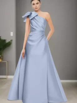 Bridal Mother Dress One-Shoulder Sleeveless A-Line Bows Floor-Length Wedding Guest Dresses