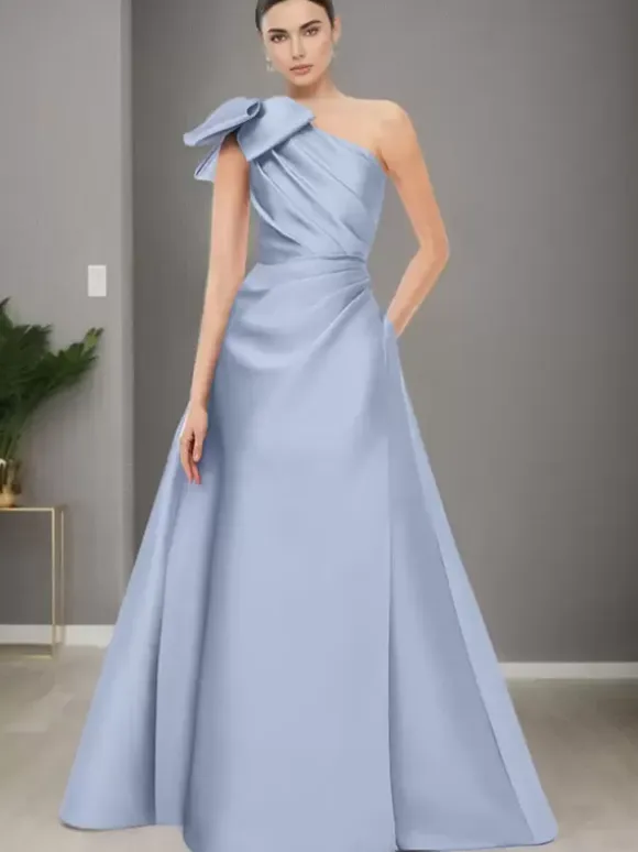 Bridal Mother Dress One-Shoulder Sleeveless A-Line Bows Floor-Length Wedding Guest Dresses