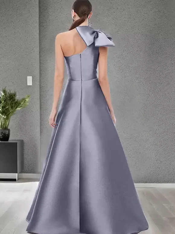 Bridal Mother Dress One-Shoulder Sleeveless A-Line Bows Floor-Length Wedding Guest Dresses