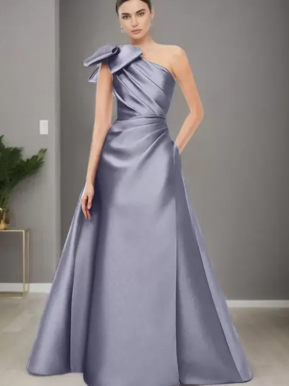 Bridal Mother Dress One-Shoulder Sleeveless A-Line Bows Floor-Length Wedding Guest Dresses