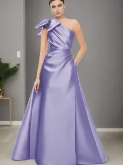 Bridal Mother Dress One-Shoulder Sleeveless A-Line Bows Floor-Length Wedding Guest Dresses