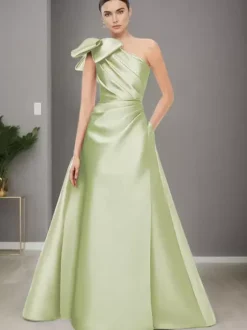 Bridal Mother Dress One-Shoulder Sleeveless A-Line Bows Floor-Length Wedding Guest Dresses