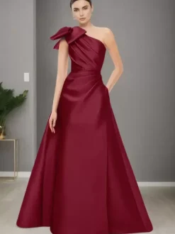 Bridal Mother Dress One-Shoulder Sleeveless A-Line Bows Floor-Length Wedding Guest Dresses